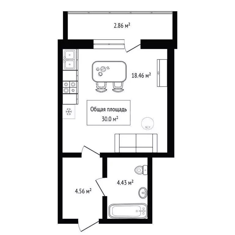 Квартира-студия: Новосибирск, улица Дуси Ковальчук, 378Б (30 м) - Фото 1