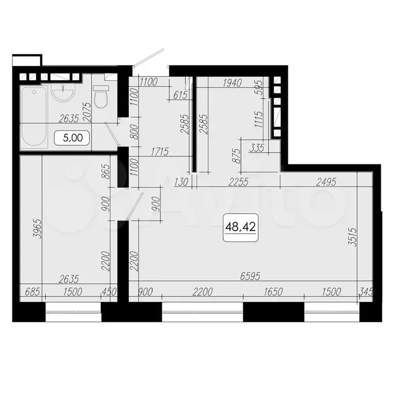 2-к. квартира, 48,4 м, 13/25 эт. - Фото 0