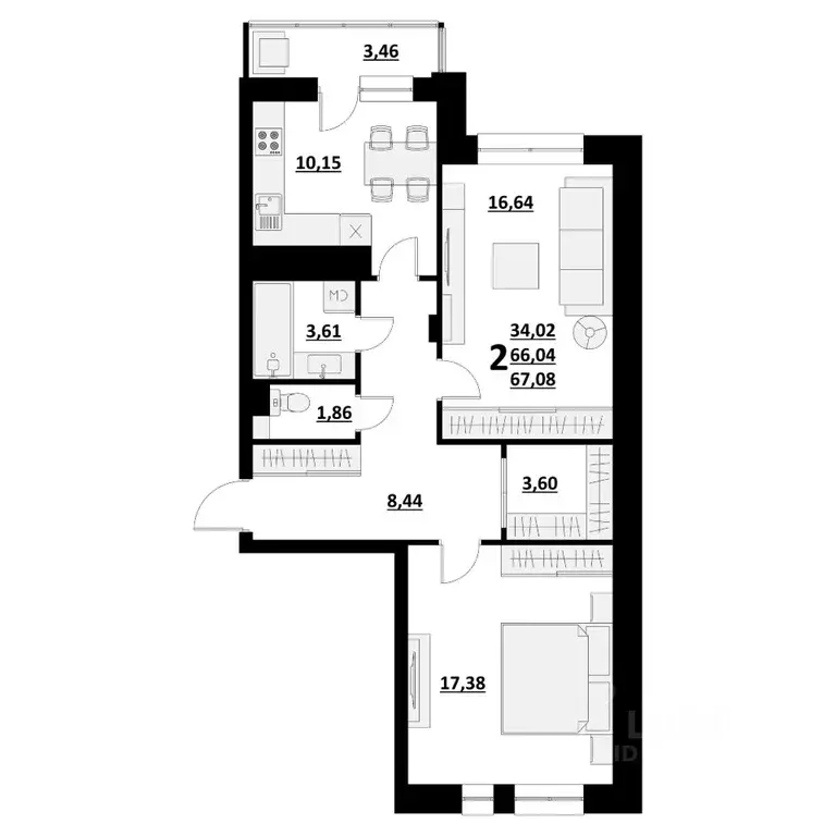 2-к кв. Белгородская область, Белгород ул. Квасова (67.08 м) - Фото 1