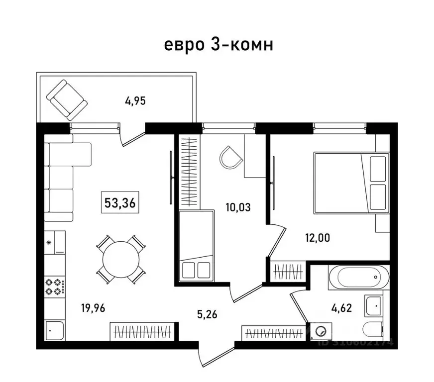 2-к кв. Красноярский край, Красноярск Соколовская ул., 20В (52.99 м) - Фото 1