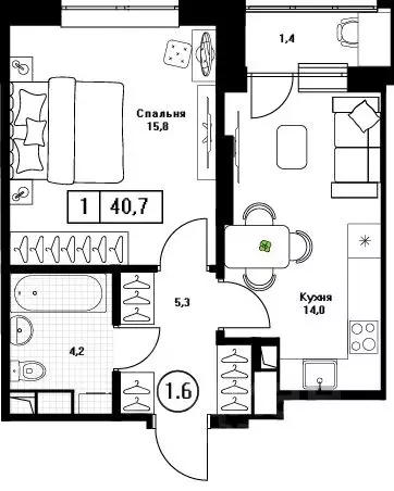 1-к кв. Московская область, Пушкино Пушкино Град жилой комплекс, к2 ... - Фото 1