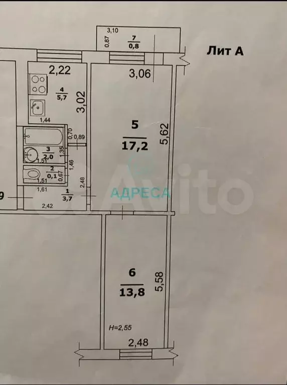 2-к. квартира, 43,4 м, 2/5 эт. - Фото 0