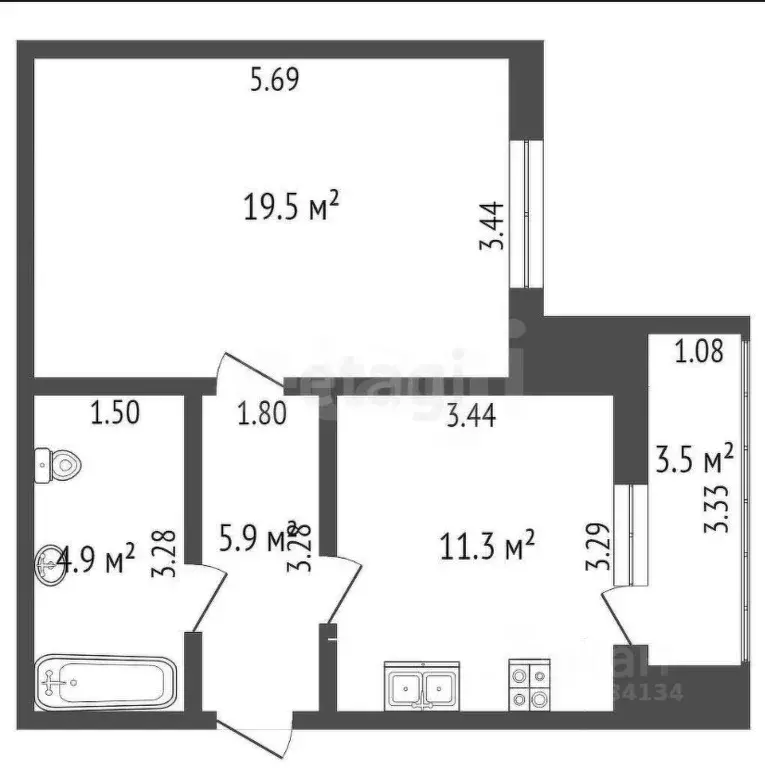 1-к кв. Вологодская область, Череповец ул. Дзержинского, 22А (41.6 м) - Фото 2
