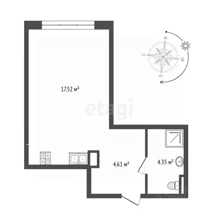 Студия Тюменская область, Тюмень ул. Газовиков, 73к1 (26.4 м) - Фото 2