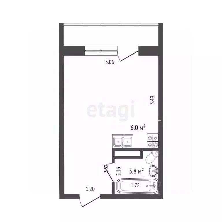 Студия Тюменская область, Тюмень ул. Новоселов, 113 (17.8 м) - Фото 1