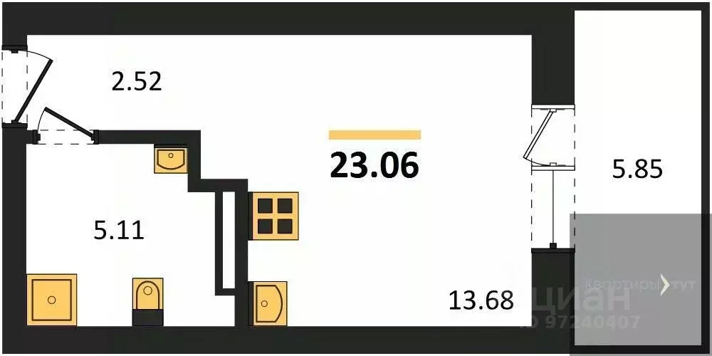 Студия Воронежская область, Воронеж Транспортная ул., 58 (23.06 м) - Фото 1