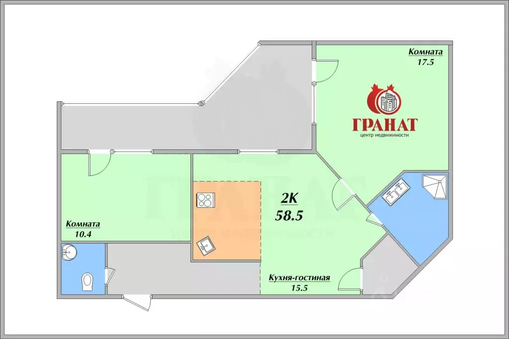 2-к кв. Свердловская область, Екатеринбург ул. Азина, 57 (62.2 м) - Фото 1