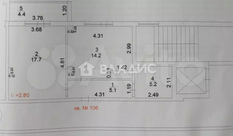 1-к. квартира, 42,2 м, 4/6 эт. - Фото 1