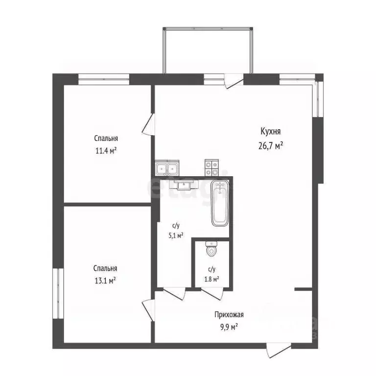 2-к кв. Тюменская область, Тюмень Профсоюзная ул., 63 (68.0 м) - Фото 1
