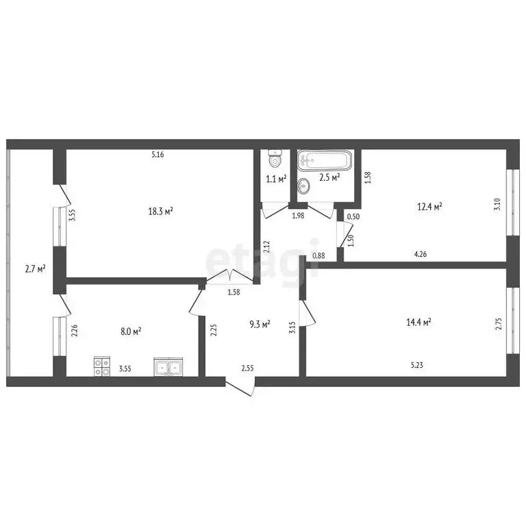 3-комнатная квартира: Прохладный, улица Остапенко, 22 (66 м) - Фото 1