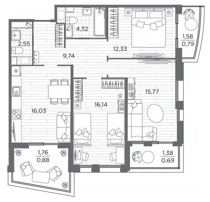 3-к кв. Санкт-Петербург Полюстровский просп. (79.84 м) - Фото 0