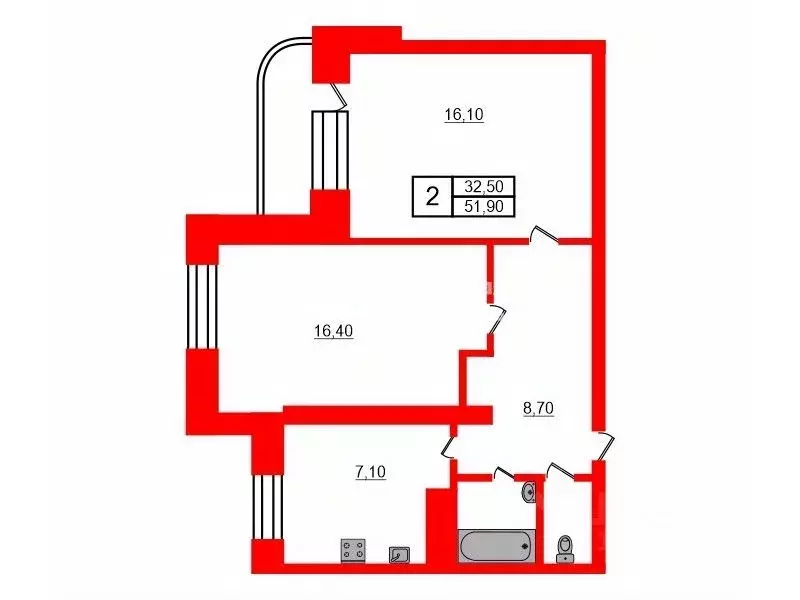 2-к кв. Санкт-Петербург Ленская ул., 3К2 (51.9 м) - Фото 1