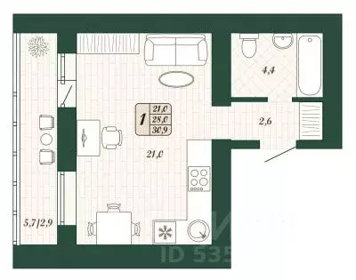 1-к кв. Самарская область, Волжский район, Смышляевка городское ... - Фото 1