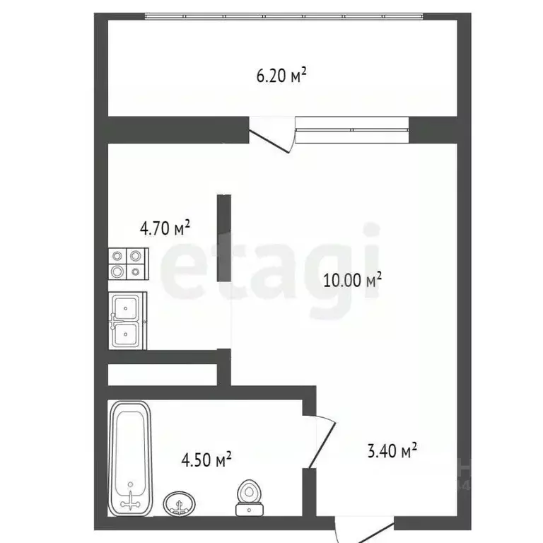 Студия Тюменская область, Тюмень ул. Эльвиры Федоровой, 1 (28.9 м) - Фото 2