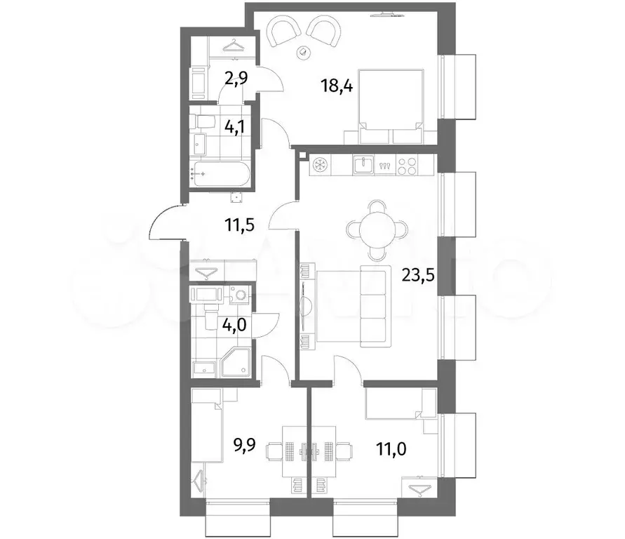 3-к. квартира, 85,3 м, 2/6 эт. - Фото 1