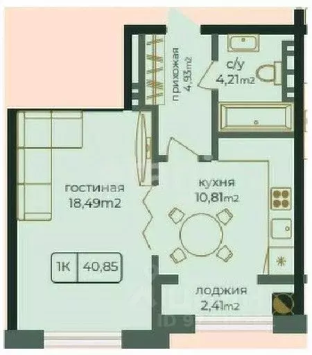 1-к кв. Дагестан, Каспийск просп. Акулиничева (40.85 м) - Фото 1