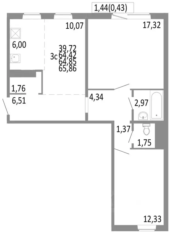 3-к кв. Челябинская область, Челябинск ул. Блюхера, 125Б (64.85 м) - Фото 0