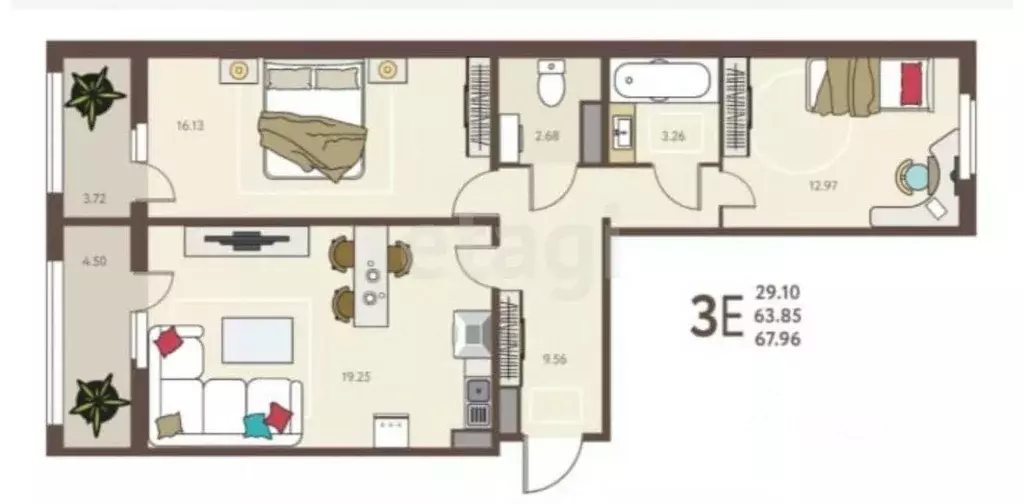 3-к кв. Липецкая область, Липецк ул. Механизаторов, 15А (67.96 м) - Фото 2