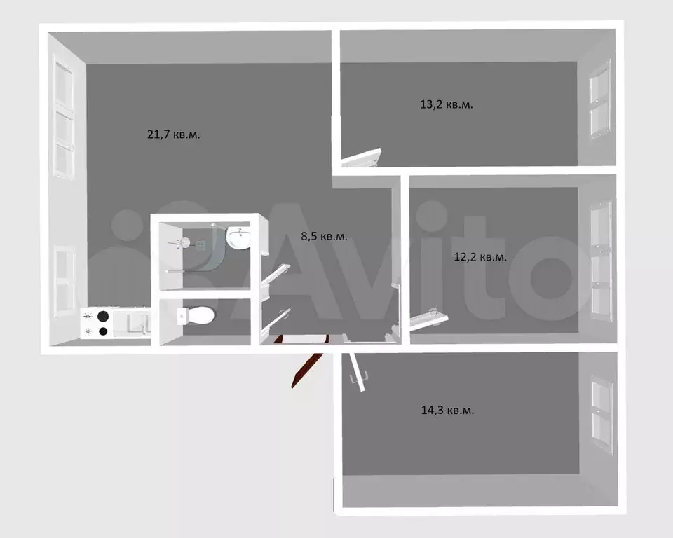 3-к. квартира, 73 м, 1/5 эт. - Фото 0