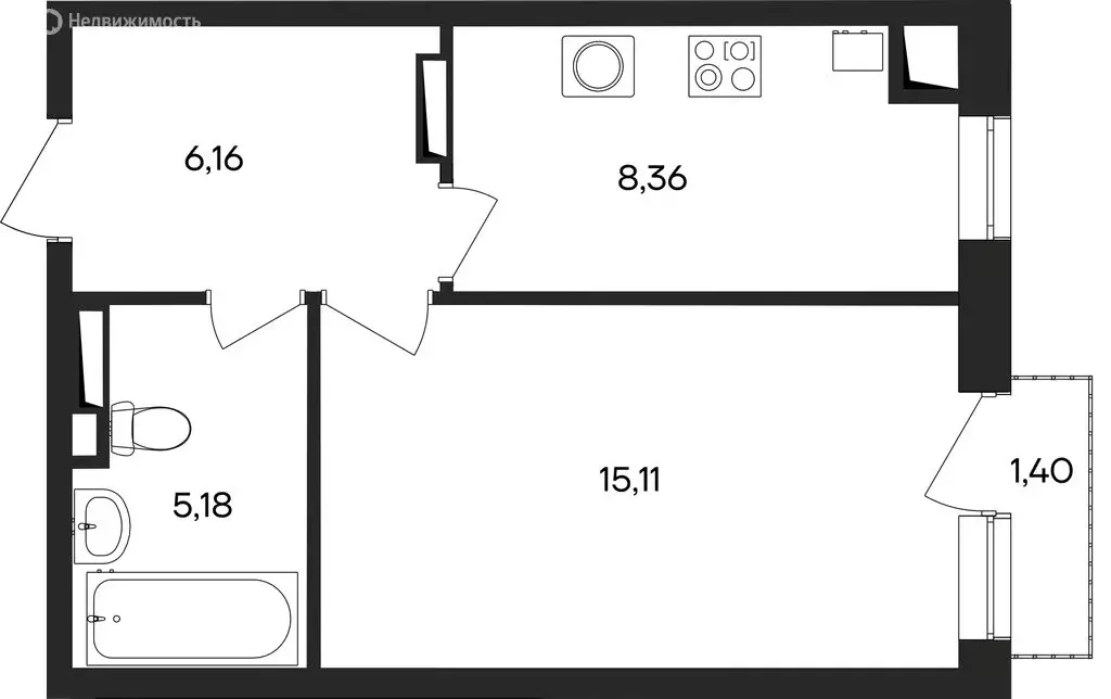 1-комнатная квартира: Заозёрное, жилой комплекс Кубики (36.21 м) - Фото 1