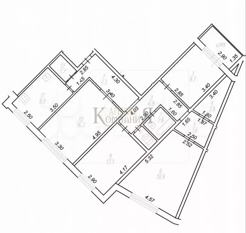 4-к. квартира, 92,9 м, 9/9 эт. - Фото 0
