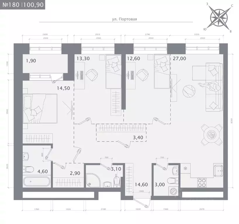 3-к кв. Татарстан, Казань 1712 жилой комплекс (100.9 м) - Фото 1