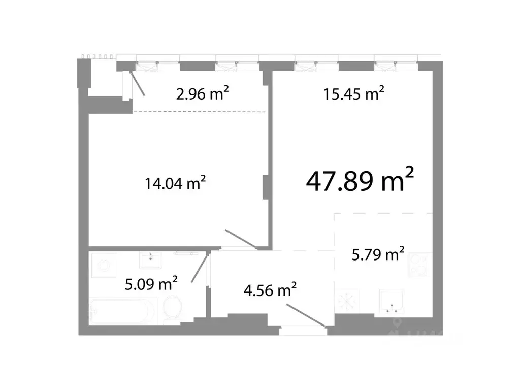 1-к кв. Челябинская область, Челябинск ул. Худякова, 18/2 (47.89 м) - Фото 0