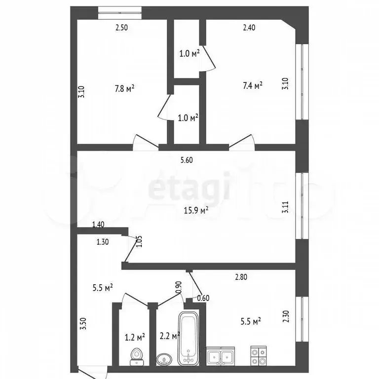 3-к. квартира, 47,5 м, 1/5 эт. - Фото 0