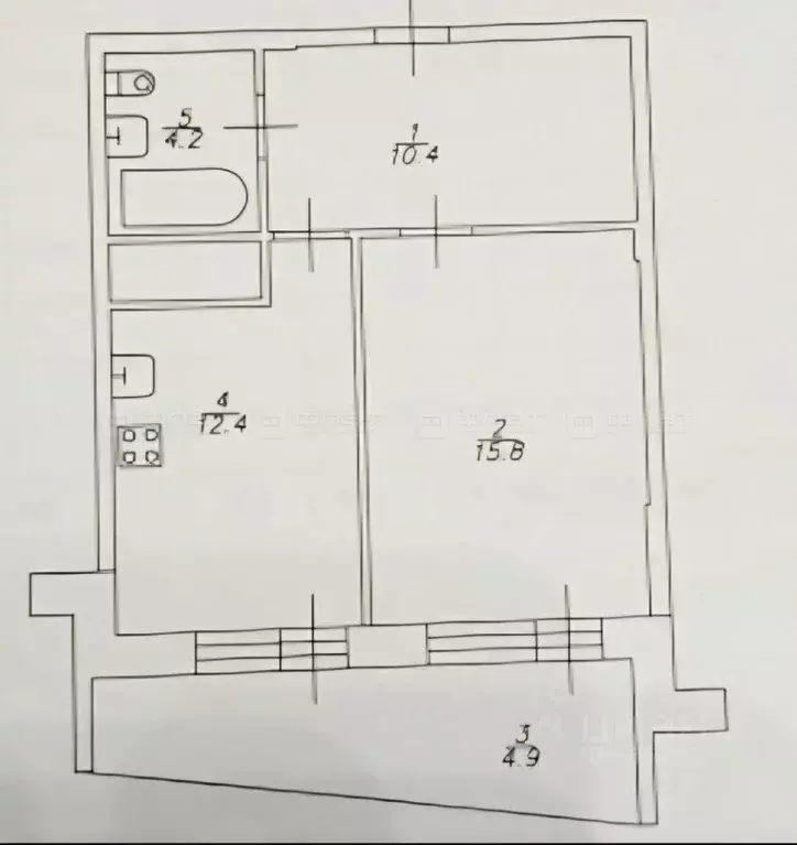 1-к кв. Татарстан, Казань Комсомольская ул., 1 (47.7 м) - Фото 2