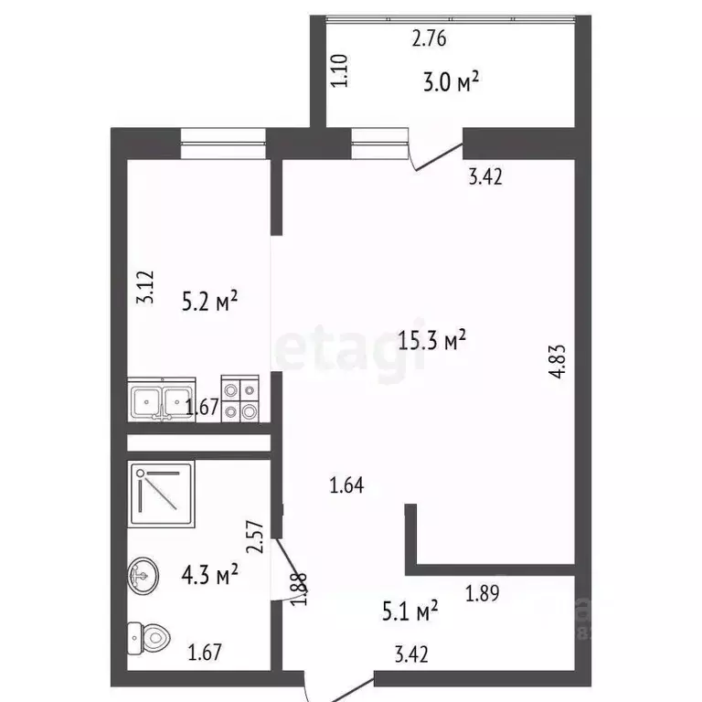Студия Краснодарский край, Темрюк Дальняя ул., 30 (29.9 м) - Фото 2
