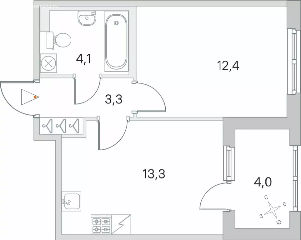 1-комнатная квартира: посёлок Шушары, улица Нины Петровой, 6к1 (35.1 ... - Фото 0