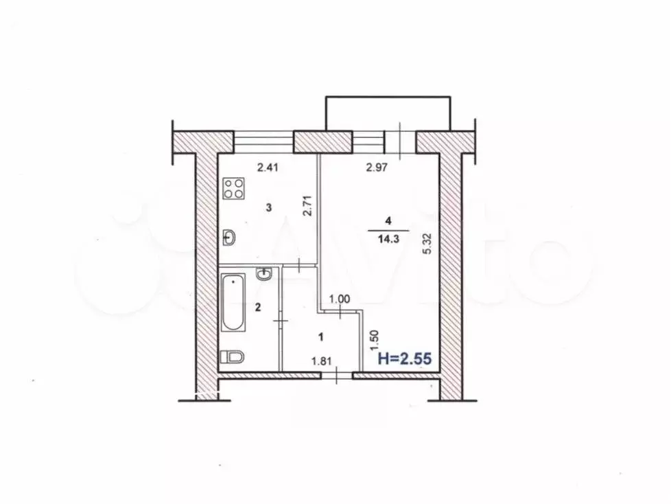 1-к. квартира, 28,3 м, 3/9 эт. - Фото 0