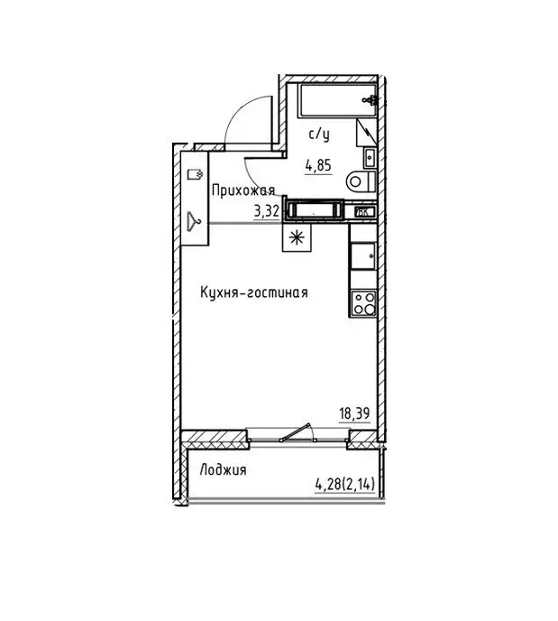 Квартира-студия: Бугры, Английская улица, 4 (28.7 м) - Фото 1