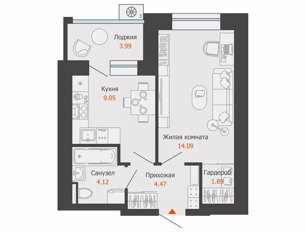 1-комнатная квартира: Первомайский, ЖК Икигай (36 м) - Фото 1