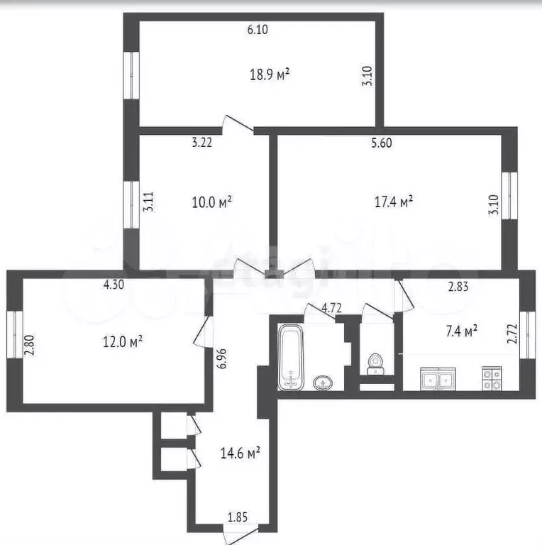 4-к. квартира, 85,1 м, 3/9 эт. - Фото 0