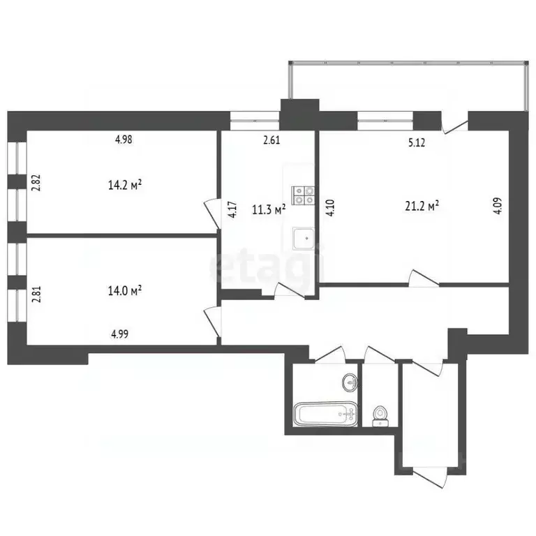 3-к кв. Белгородская область, Белгород ул. Губкина, 17б (80.4 м) - Фото 2