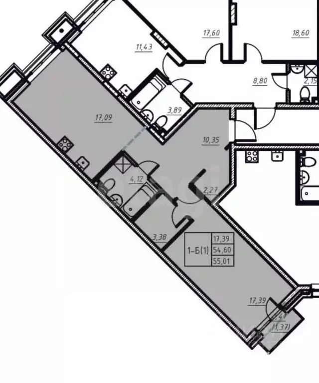 1-к кв. Татарстан, Казань Адмиралтейская ул., 2 (55.01 м) - Фото 2