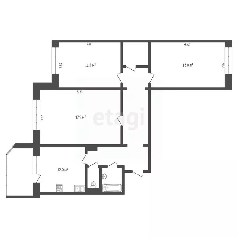 3-к кв. Ханты-Мансийский АО, Сургут ул. Крылова, 49 (68.0 м) - Фото 1