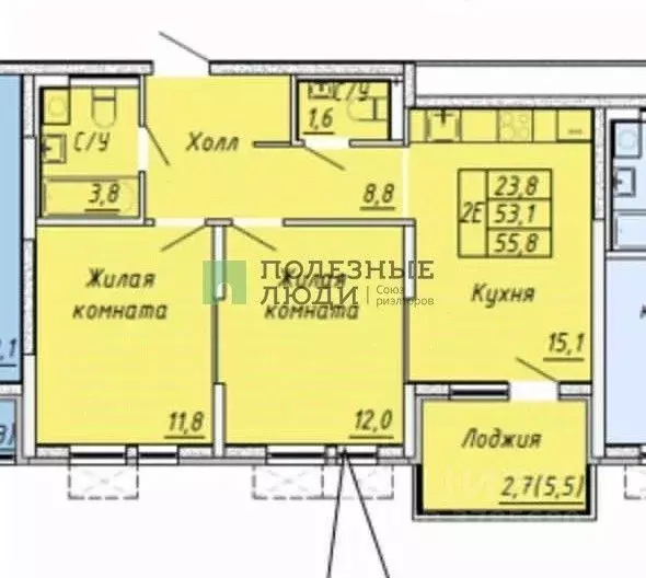 2-к кв. Краснодарский край, Новороссийск ул. Григорьева, 12к1 (58.0 м) - Фото 2