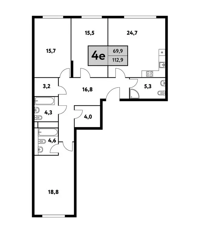 4-комнатная квартира: Москва, Фестивальная улица, 15к4 (112.9 м) - Фото 0