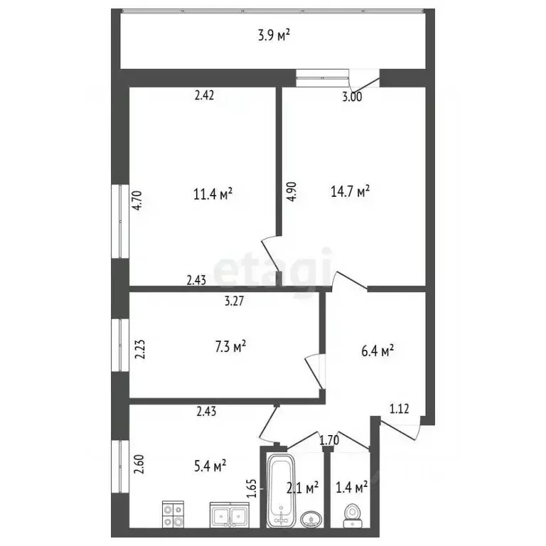 3-к кв. Крым, Феодосия ул. Чкалова, 187 (52.6 м) - Фото 2