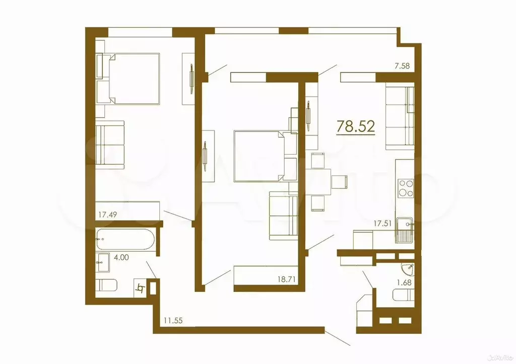 2-к. квартира, 78,5 м, 13/13 эт. - Фото 1