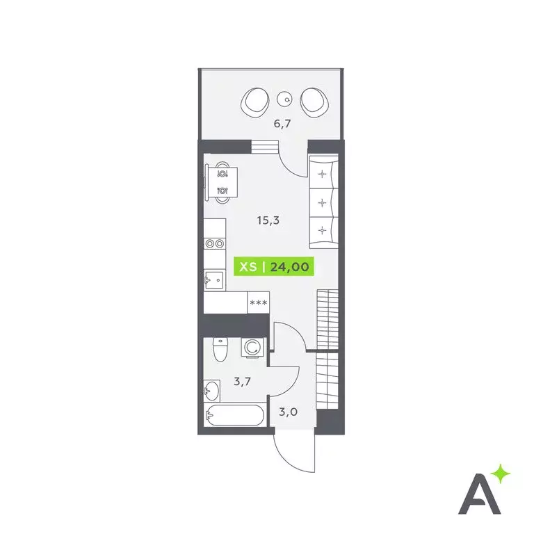 Квартира-студия: Кудрово, Солнечная улица, 4 (24 м) - Фото 1