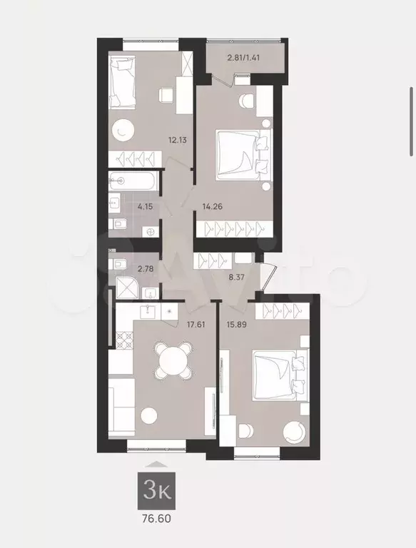 3-к. квартира, 77,4 м, 9/9 эт. - Фото 1