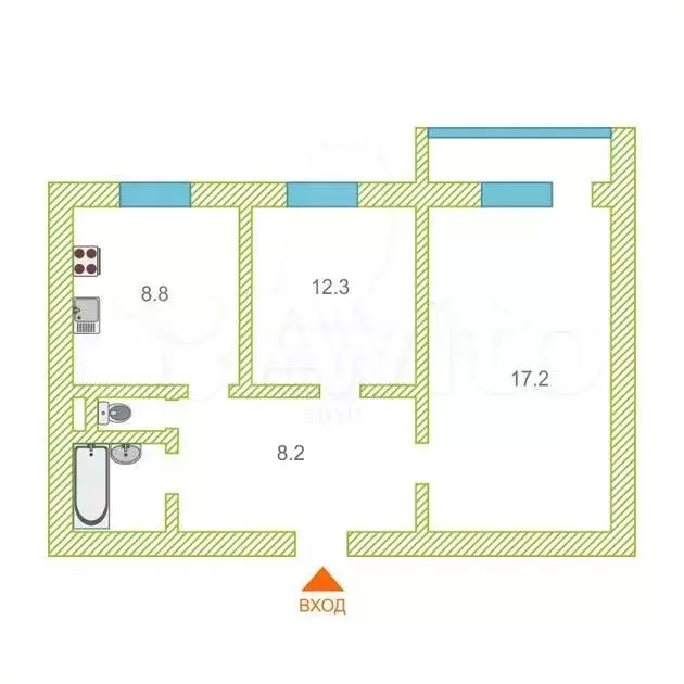 2-к. квартира, 51 м, 8/9 эт. - Фото 0