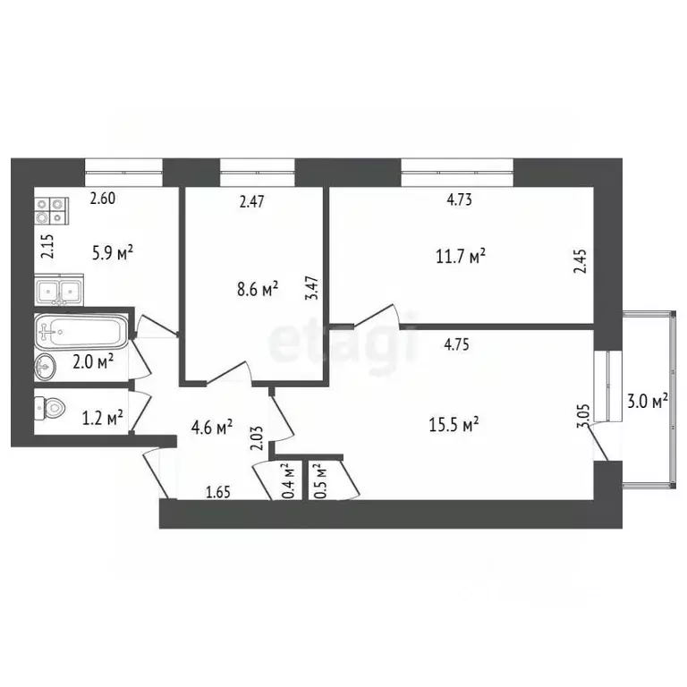 3-к кв. Крым, Евпатория просп. Победы, 10 (50.4 м) - Фото 2