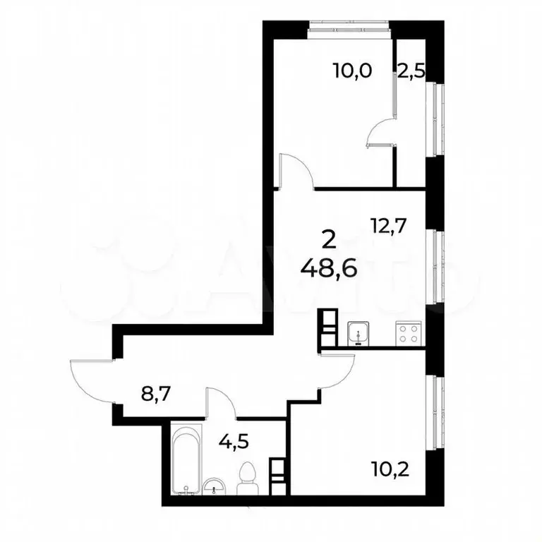 2-к. квартира, 48,6м, 8/8эт. - Фото 0