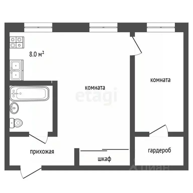 2-к кв. Тюменская область, Тюмень Одесская ул., 59 (44.4 м) - Фото 2