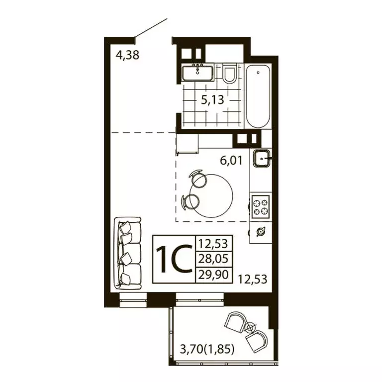 1-к квартира, 29.25 м - Фото 0
