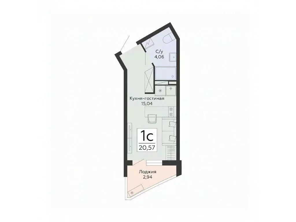 Студия Воронежская область, Воронеж ул. Туполева, 5Н (20.57 м) - Фото 1